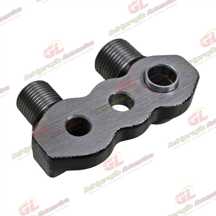 Conector de Descarga e Sucção da Tampa Traseira Compressor Seltec / Sanden - Aço — foto 2