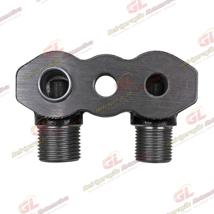 Conector de Descarga e Sucção da Tampa Traseira Compressor Seltec / Sanden - Aço — foto 3