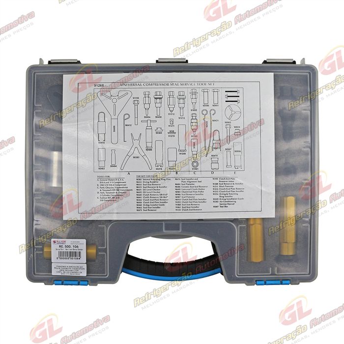Caixa Ferramenta Saca e Instala Selo e Polia para Compressor Harrison Denso 6P148 York Sanden 507/508/510