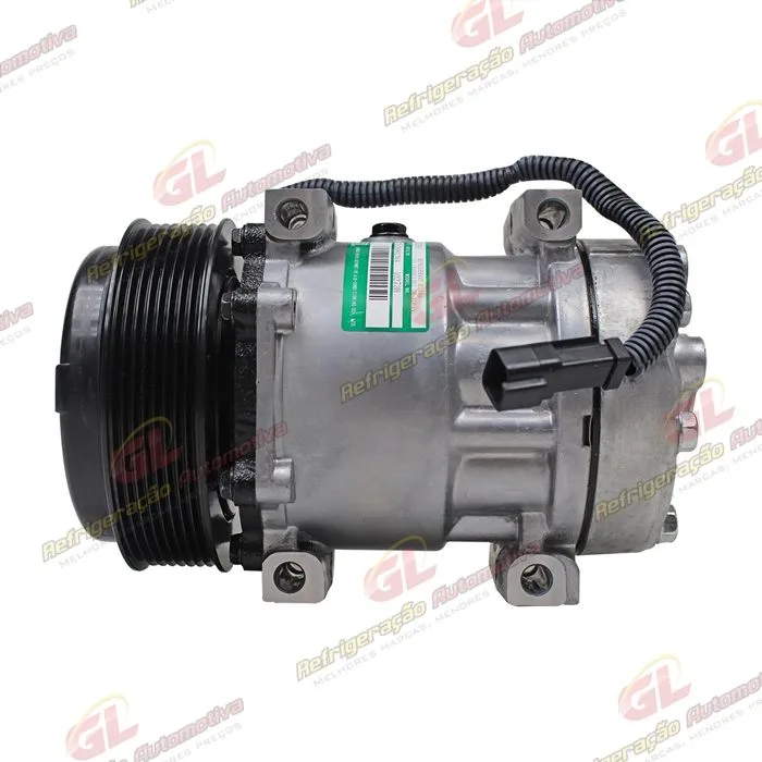 Compressor 7H15 SANDEN Original 8044/ 8242/ 8112/ 6028/ 8176 Caminhão NH 1999 Até 2006/ FH/ FM 1998 ATé 2007 Caminhão VM Todos / Máquina Volvo - 24 Volts Polia 8pk 132mm OEM: 11412631