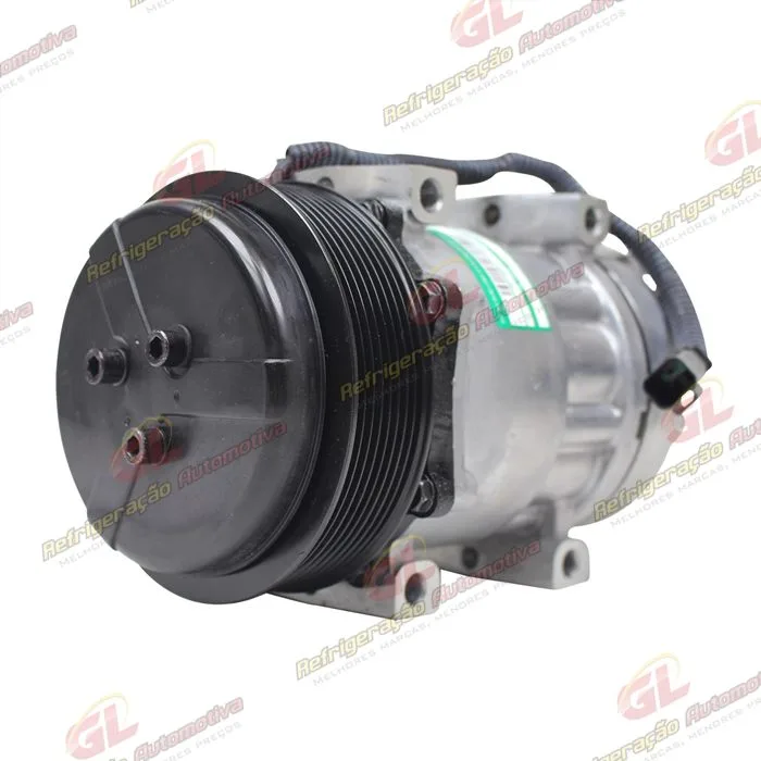 Compressor 7H15 SANDEN Original 8044/ 8242/ 8112/ 6028/ 8176 Caminhão NH 1999 Até 2006/ FH/ FM 1998 ATé 2007 Caminhão VM Todos / Máquina Volvo - 24 Volts Polia 8pk 132mm OEM: 11412631 — foto 2