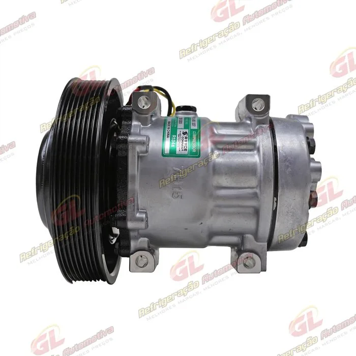 Compressor Modelo Sanden 5271A AB7H15AB Caminhão Volvo FH 2020> - 24 Volts Polia 8pk 180mm OEM: 84472607