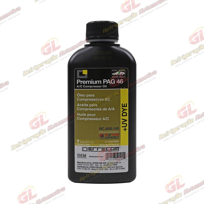 Óleo para Compressor ERRECOM R134a PAG 46 com Contraste Ultravioleta 237ml