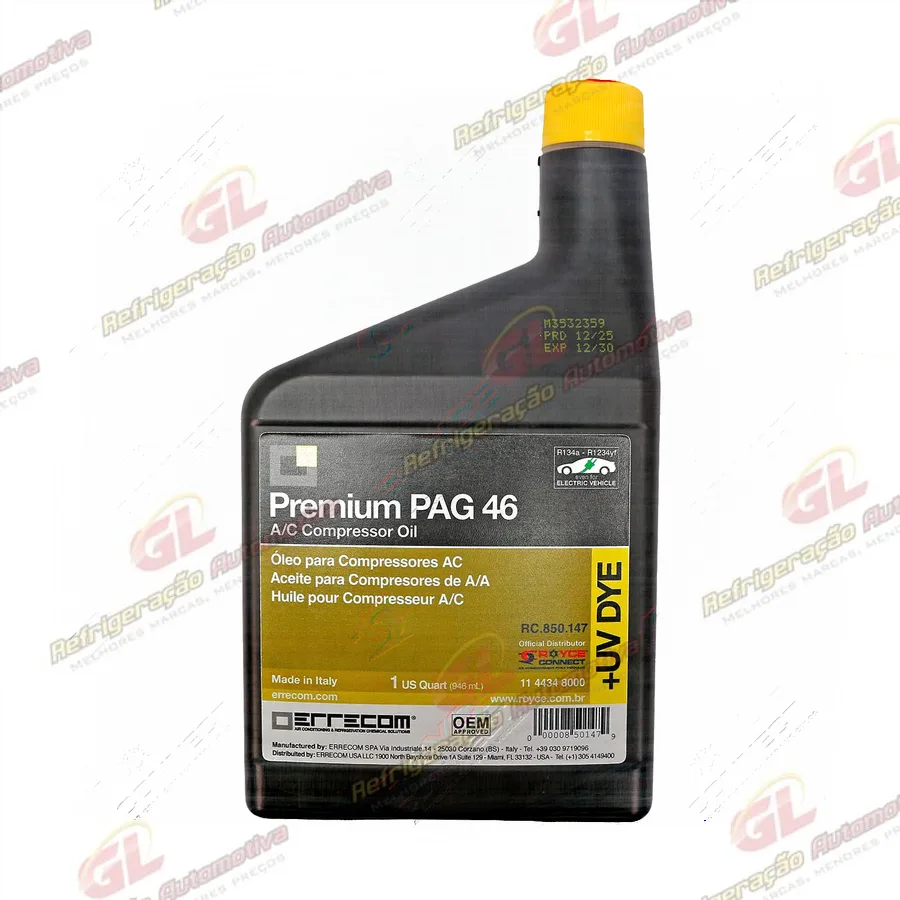 Óleo Para Compressor ERRECOM R134a PAG 46 com Contraste Ultravioleta 946ml